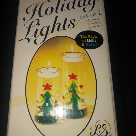 Vintage LS Arts Christmas Tree Venezia Art‎ Glass Floating Candle Holders NEW - Picture 1 of 7